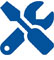 Blue icon of a wrench and screwdriver crossing in an "X" shape